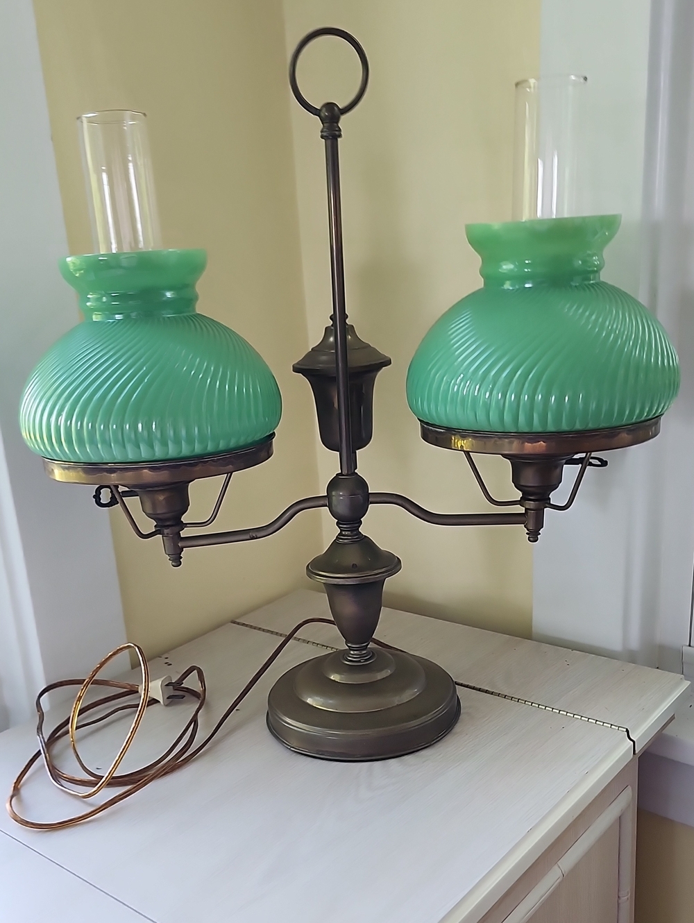 Green Double-Globe Antique Student  Lamp